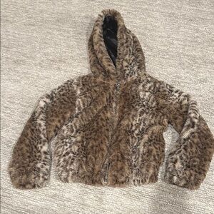 Jou Jou Kids Leopard Print Faux Fur Puffer Jacket